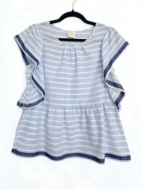 J. Marie Embroidered Striped Cotton Blue White Top, M